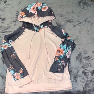 Pink Hoodie with Gray Floral Accents